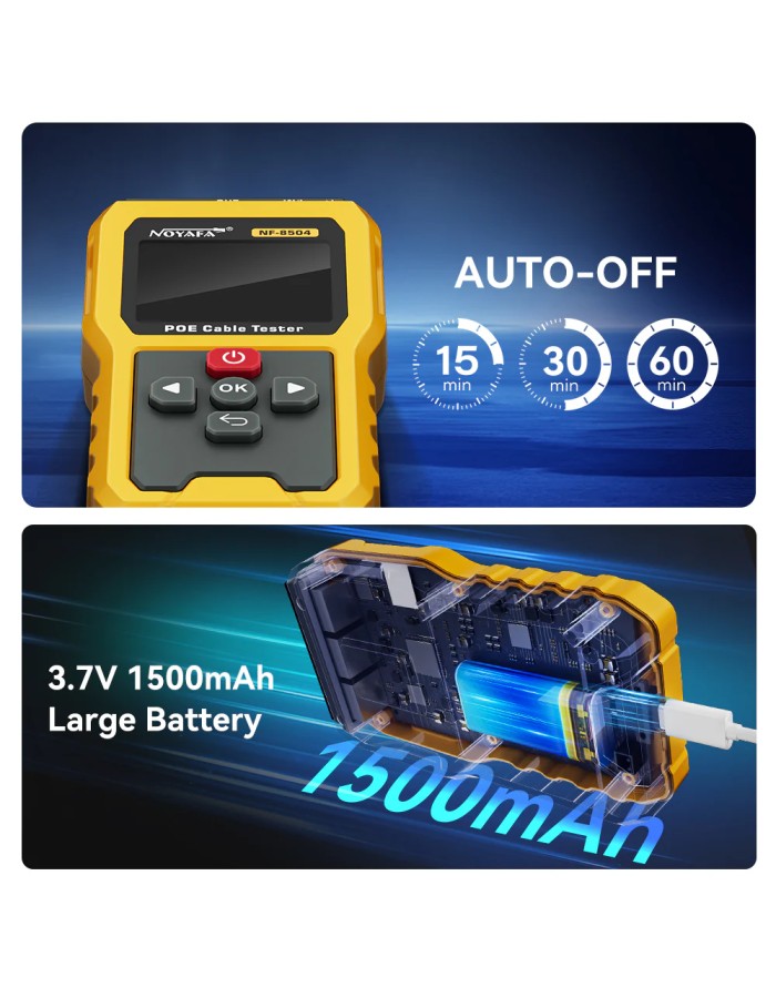 Noyafa Multi-Function Cable Tester for Continuity & Wiremap, PoE, Length Measurement, Port Flash, Color Screen & Rechargeable Battery NF-8504