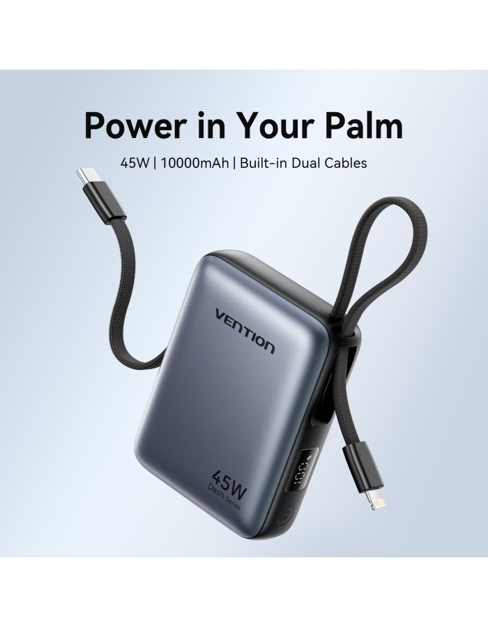 Vention Powerbank 10000mAh 45W Built-in USB-C & Lightning Cables FKMH0 Grey Vention Powerbank 10000mAh 45W Built-in USB-C & Lightning Cables FKMH0 Grey