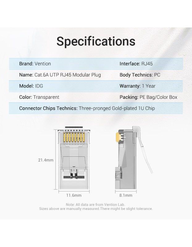 Vention NETWORK Connectors CAT6A UTP Modular Plug IDGR0-10 (10 Pack)