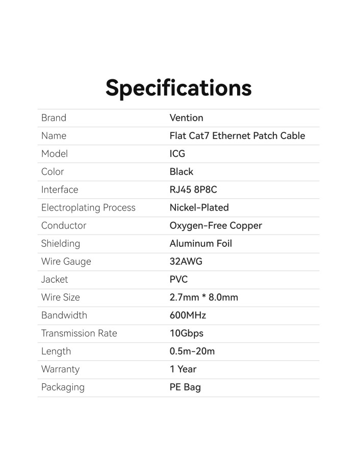 Vention NETWORK Cable CAT7 Flat 2.0m Black ICGBH