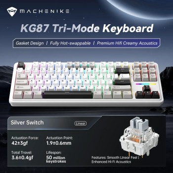 Machenike Wireless Gaming Keyboard ,Wired,Bluetooth,2.4G, Linear Silver Switches,4000 mAh battery, KG87 Machenike Wireless Gaming Keyboard ,Wired,Bluetooth,2.4G, Linear Silver Switches,4000 mAh battery, KG87