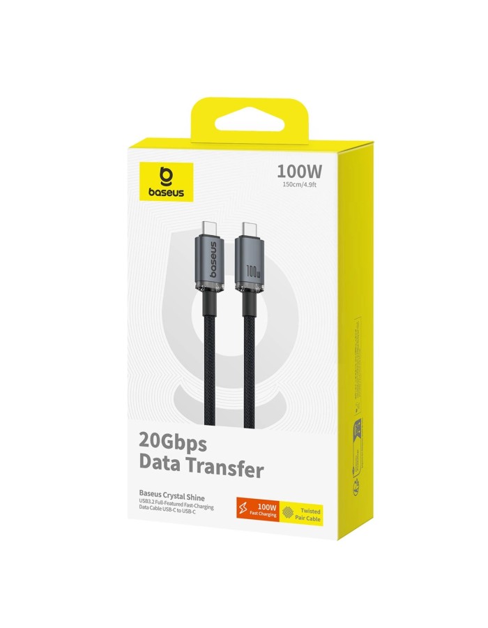 Baseus Crystal Shine USB 3.2 Full-Featured Fast-Charging Data Cable USB-C to USB-C 100W 1.5m 20Gb Cluster Black Baseus Crystal Shine USB 3.2 Full-Featured Fast-Charging Data Cable USB-C to USB-C 100W 1.5m 20Gb Cluster Black