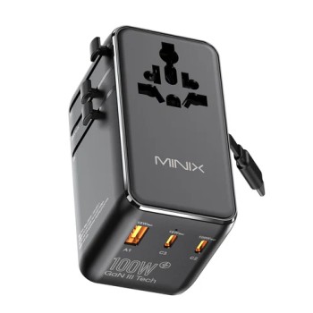 MINIX Gan Wall Charger Travel 100W with Retractable USB-C cable TP100C