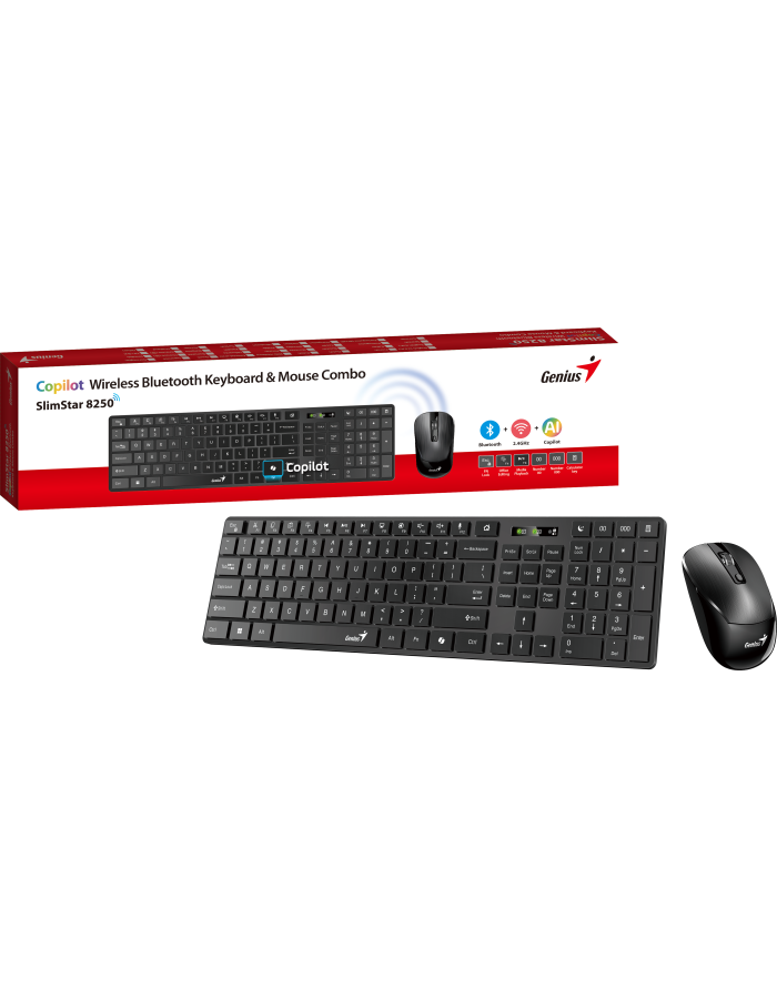 Genius Keyboard-Mouse Set Wireless+BT SlimStar 8250 Black English Genius Keyboard-Mouse Set Wireless+BT SlimStar 8250 Black English