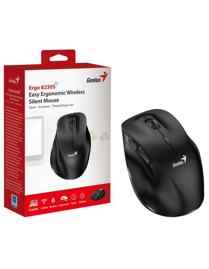 Genius Mouse Wireless Silent Ergonomic Ergo 8230S Black Genius Mouse Wireless Silent Ergonomic Ergo 8230S Black