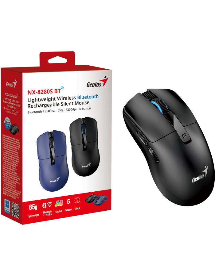 Genius Mouse Wireless+BT Rechargeable & Lightweight 3200dpi NX-8280S Black