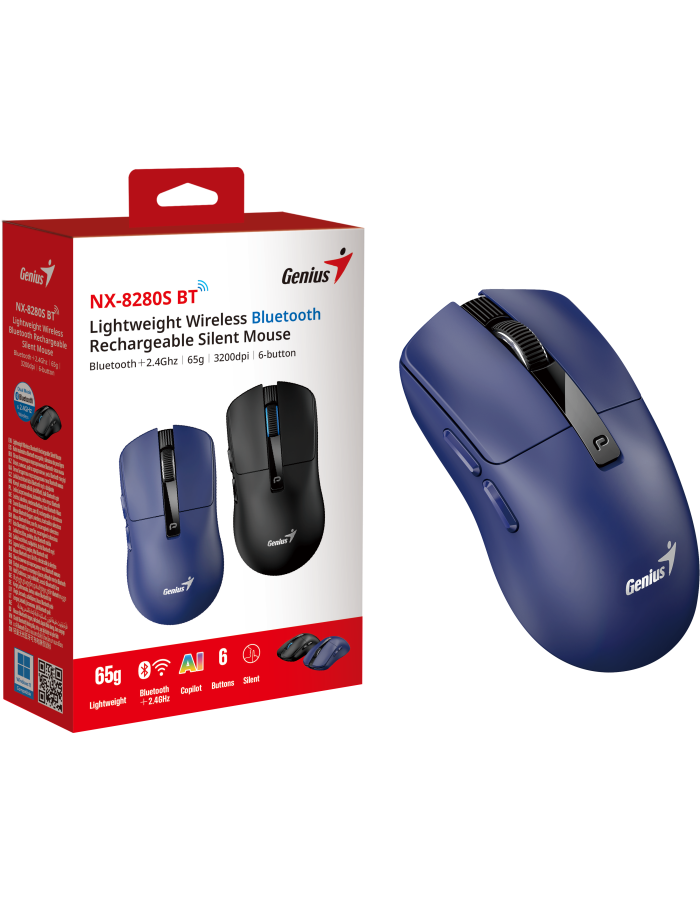 Genius Mouse Wireless+BT Rechargeable & Lightweight 3200dpi NX-8280S Blue Genius Mouse Wireless+BT Rechargeable & Lightweight 3200dpi NX-8280S Blue