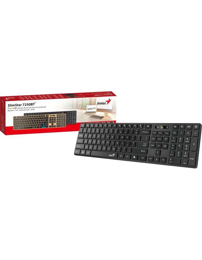 Genius Keyboard Wireless & BT AI Hot Keys SlimStar 7250BT Black English Genius Keyboard Wireless & BT AI Hot Keys SlimStar 7250BT Black English