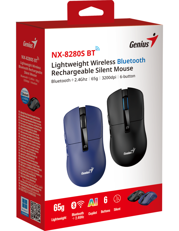 Genius Mouse Wireless+BT Rechargeable & Lightweight 3200dpi NX-8280S Black