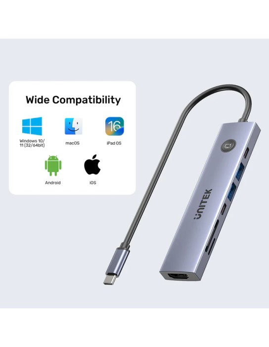 Unitek USB-C Hub 2xUSB-A/USB-C/HDMI/SD/PD100W with ON/OFF Screen Switch H1124A Unitek USB-C Hub 2xUSB-A/USB-C/HDMI/SD/PD100W with ON/OFF Screen Switch H1124A