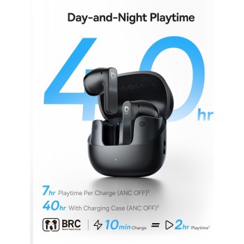 Baseus Headphones In Ear TWS, ANC, LDAC Hi-res Audio, IP55,40H Battery Life, 6-Mic AI ENC, Bass BS1 Black