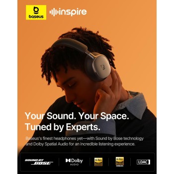 Baseus Headphones Over Ear, ANC, Dolby Audio, Hi-Res Audio, 100H Playtime, Inspire XH1 By BOSE Black