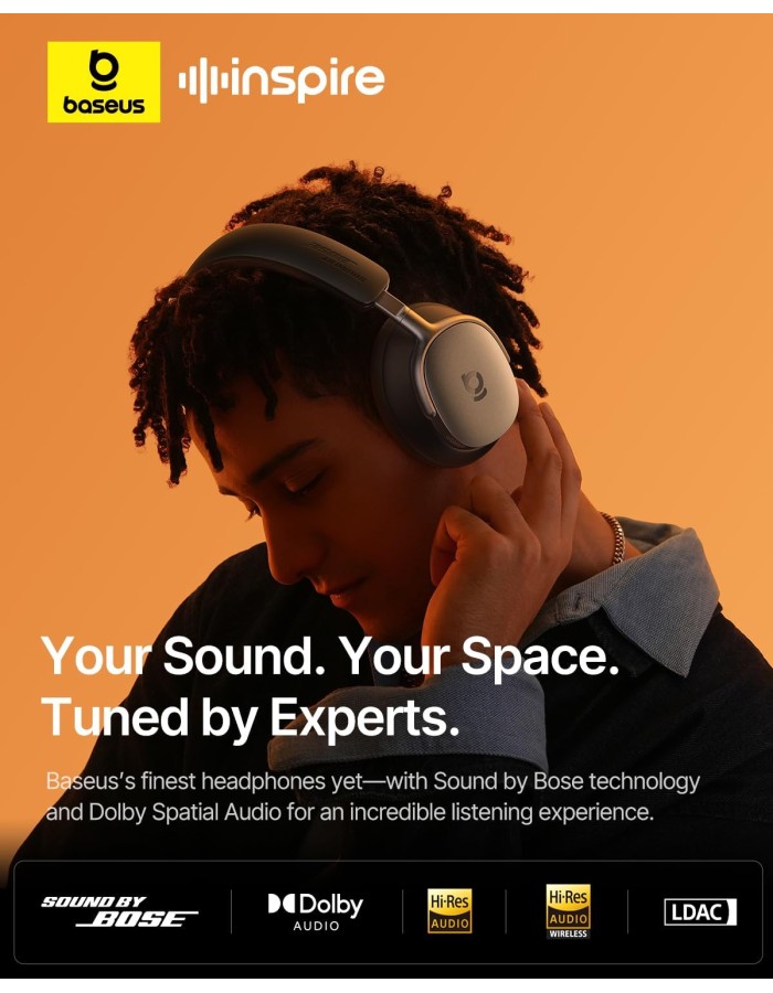 Baseus Headphones Over Ear, ANC, Dolby Audio, Hi-Res Audio, 100H Playtime, Inspire XH1 By BOSE Black Baseus Headphones Over Ear, ANC, Dolby Audio, Hi-Res Audio, 100H Playtime, Inspire XH1 By BOSE Black