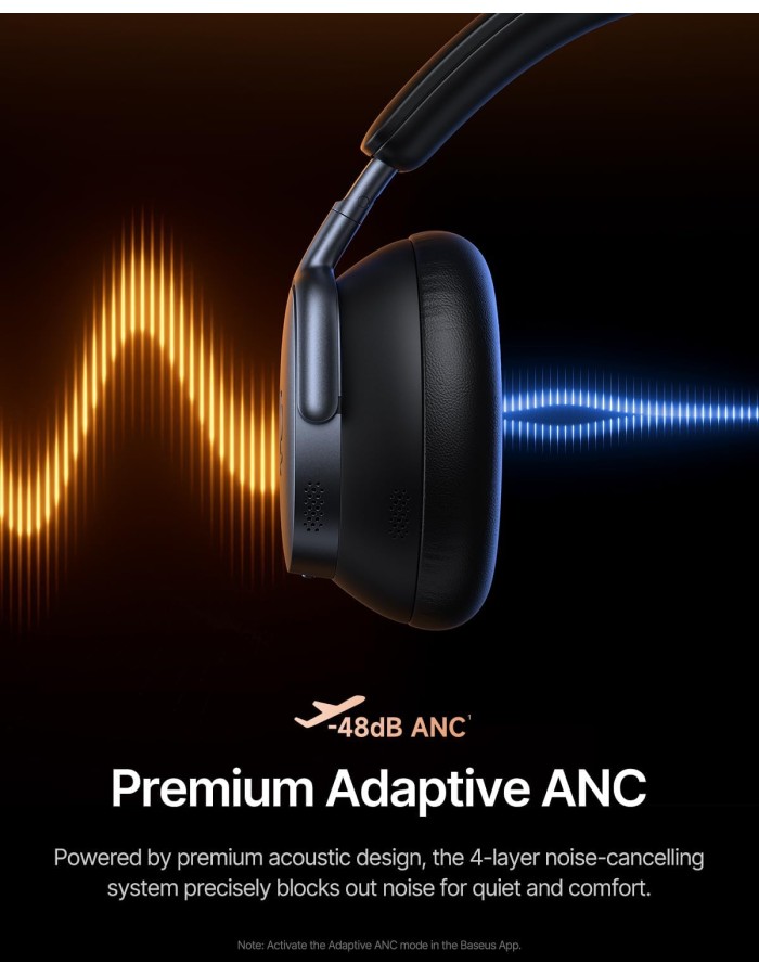 Baseus Headphones Over Ear, ANC, Dolby Audio, Hi-Res Audio, 100H Playtime, Inspire XH1 By BOSE Black Baseus Headphones Over Ear, ANC, Dolby Audio, Hi-Res Audio, 100H Playtime, Inspire XH1 By BOSE Black