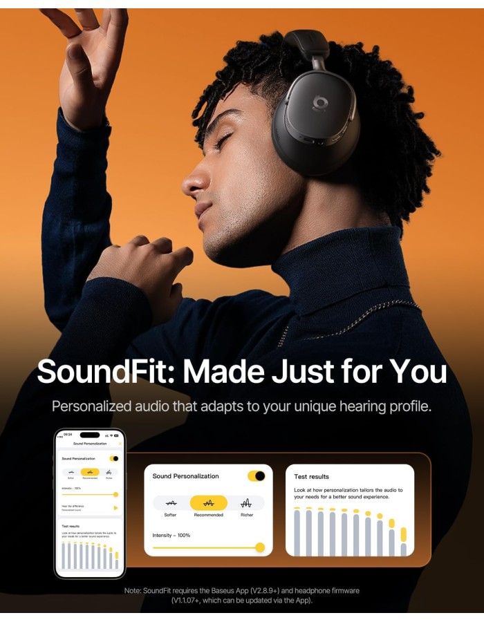 Baseus Headphones Over Ear, ANC, Dolby Audio, Hi-Res Audio, 100H Playtime, Inspire XH1 By BOSE Black Baseus Headphones Over Ear, ANC, Dolby Audio, Hi-Res Audio, 100H Playtime, Inspire XH1 By BOSE Black