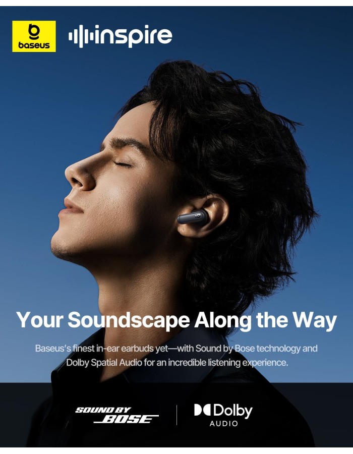 Baseus Headphones In Ear TWS, ANC, Dolby Audio, 45H Playtime, Inspire XP1 By BOSE Black