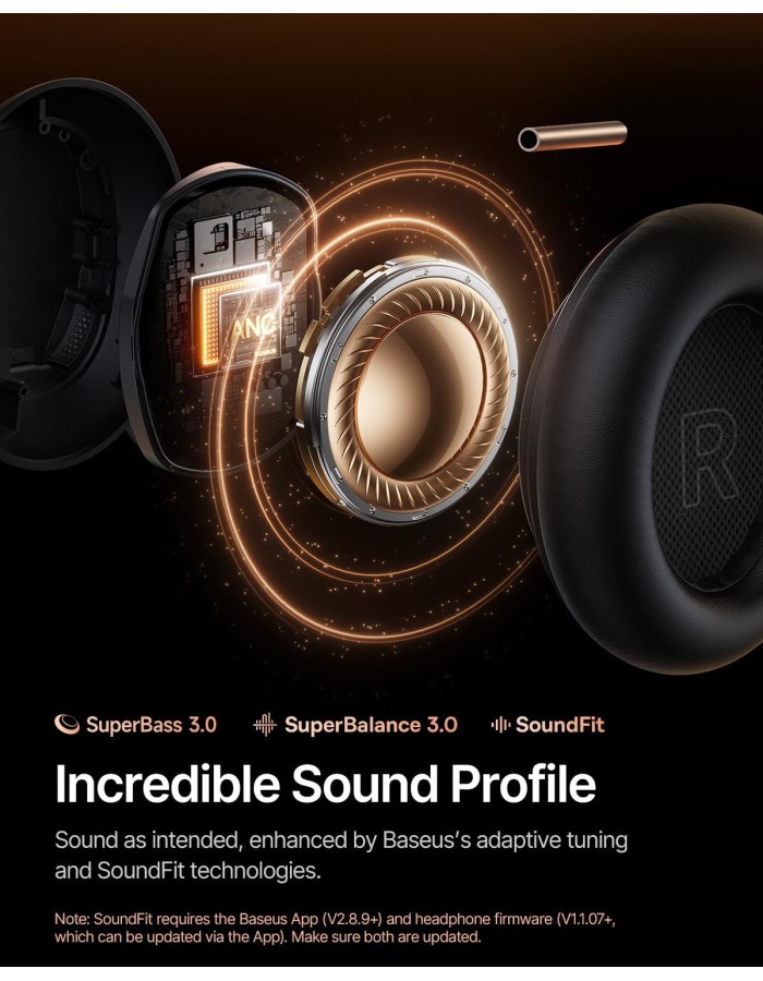 Baseus Headphones Over Ear, ANC, Dolby Audio, Hi-Res Audio, 100H Playtime, Inspire XH1 By BOSE Black Baseus Headphones Over Ear, ANC, Dolby Audio, Hi-Res Audio, 100H Playtime, Inspire XH1 By BOSE Black