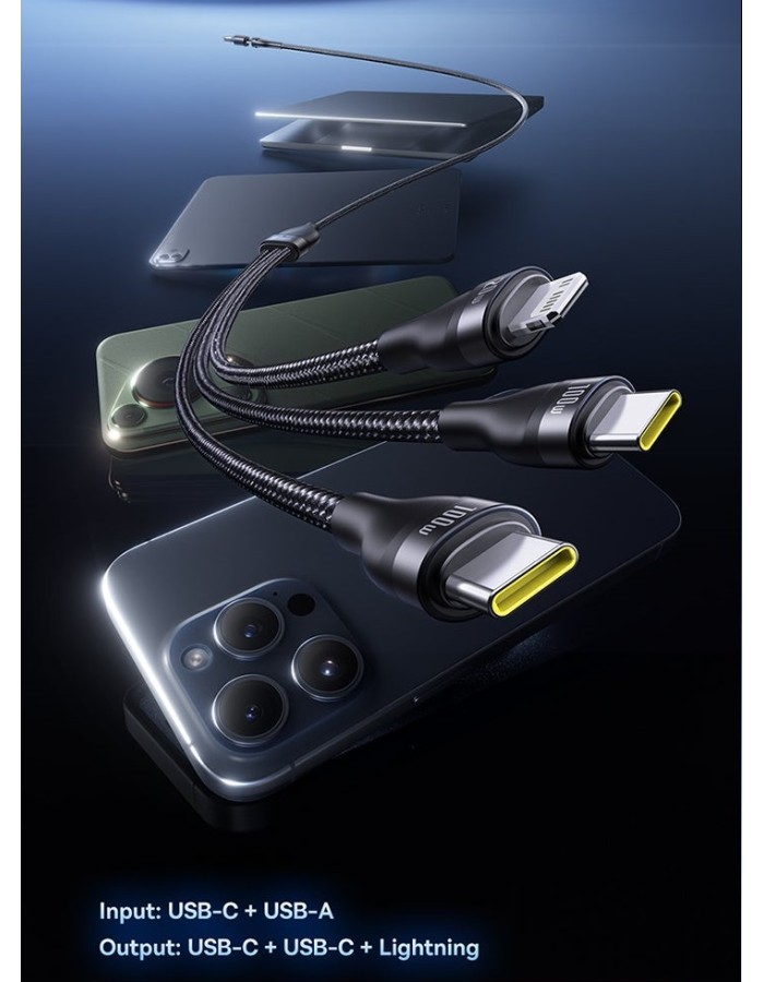 Baseus Cable 3in1 USB-C/USB-C/Light to USB-C /USB A, Flash 3 Series 1.5m Black
