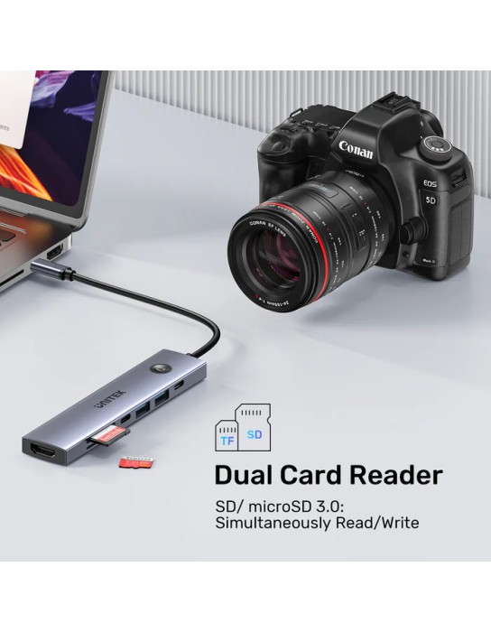 Unitek USB-C Hub 2xUSB-A/USB-C/HDMI/SD/PD100W with ON/OFF Screen Switch H1124A Unitek USB-C Hub 2xUSB-A/USB-C/HDMI/SD/PD100W with ON/OFF Screen Switch H1124A