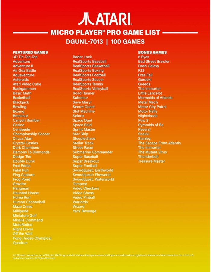 My Arcade MICRO PLAYER PRO ATARI (100 GAMES IN 1) My Arcade MICRO PLAYER PRO ATARI (100 GAMES IN 1)