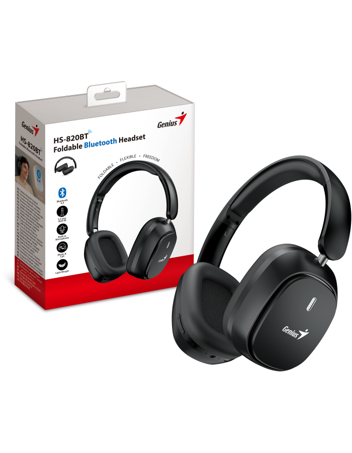Genius Mobile Headphones Over Ear Bluetooth Foldable HS-820BT Black Genius Mobile Headphones Over Ear Bluetooth Foldable HS-820BT Black