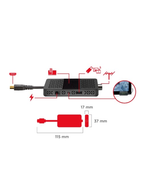 GBC JollyLine JL43703 Full HD DVB-T2 Stick Receiver with HDMI