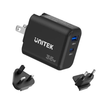 Unitek Charge Wall 35W 1xUSB-C PD & 1xQC 3.0 UK/EU/US Black P1119A