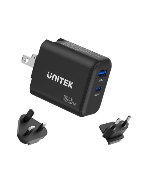 Unitek Charge Wall 35W 1xUSB-C PD & 1xQC 3.0 UK/EU/US Black P1119A Unitek Charge Wall 35W 1xUSB-C PD & 1xQC 3.0 UK/EU/US Black P1119A