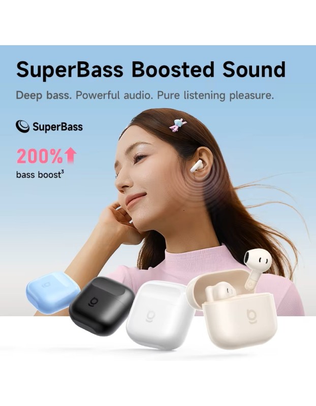 Baseus Headphones In Ear TWS BS2 Lite, SuperBass 2.0, Bluetooth 6.0, IP55, White Baseus Headphones In Ear TWS BS2 Lite, SuperBass 2.0, Bluetooth 6.0, IP55, White