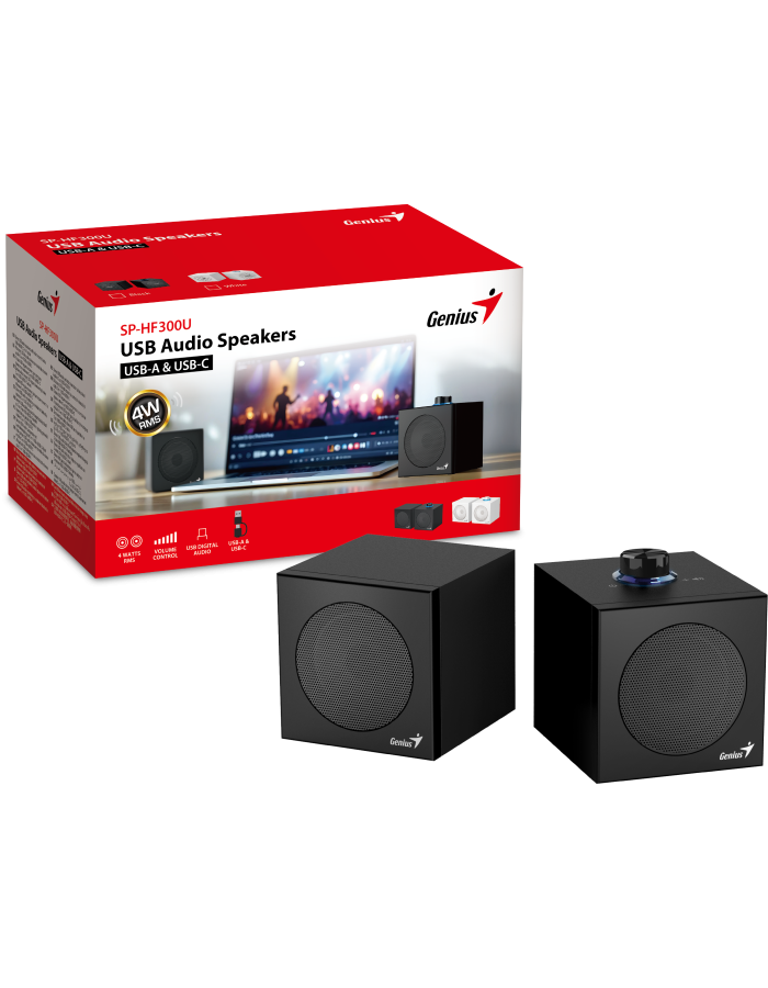 Genius PC Speakers 2.0 USB Audio 4W RMS USB-A+C SP-HF300U Black Genius PC Speakers 2.0 USB Audio 4W RMS USB-A+C SP-HF300U Black