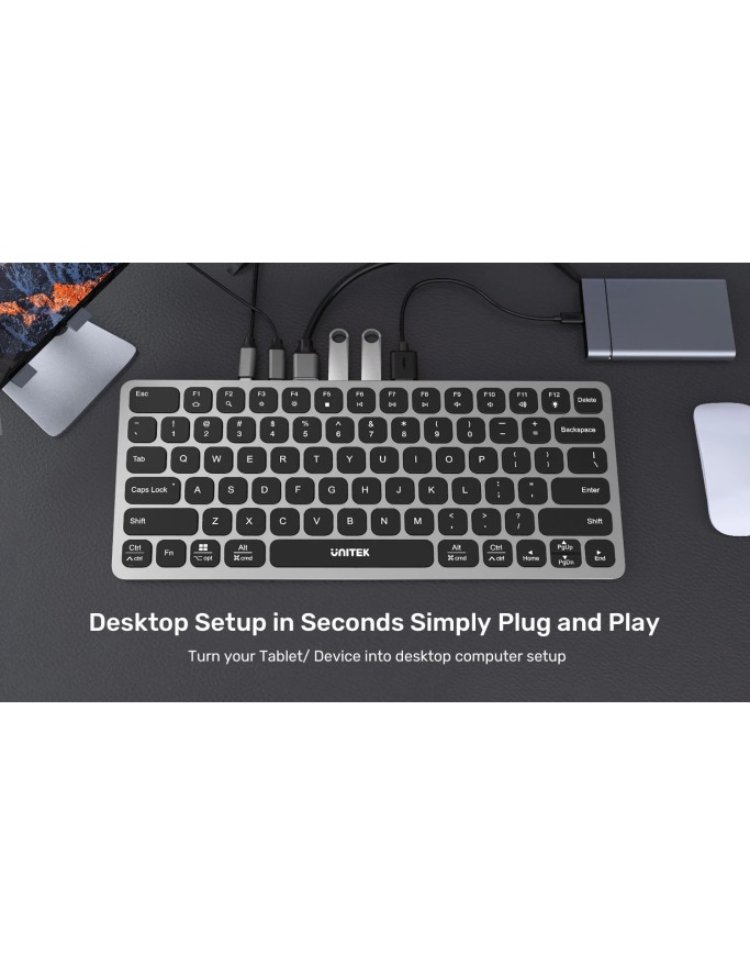 Unitek 9in1 Keyboard & USB-C 3.0 Hub 4x USB Ports HDMI 4K60Hz Card Reader & 100W PD D1092A
