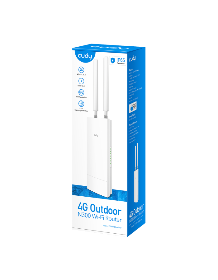 Cudy Router Outdoor 4G LTE Cat 4 N300 Dual Band Wi-Fi LT400 Outdoor Cudy Router Outdoor 4G LTE Cat 4 N300 Dual Band Wi-Fi LT400 Outdoor