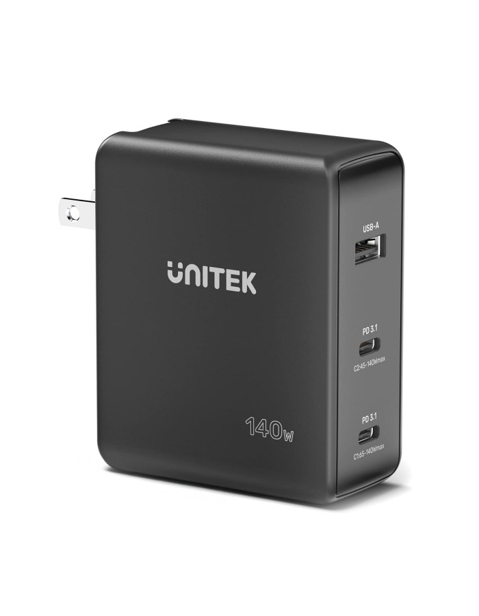 Unitek P1115A 140W GaN Charger 2xUSB-C 1xUSB-A Max 140W Charging Power Unitek P1115A 140W GaN Charger 2xUSB-C 1xUSB-A Max 140W Charging Power