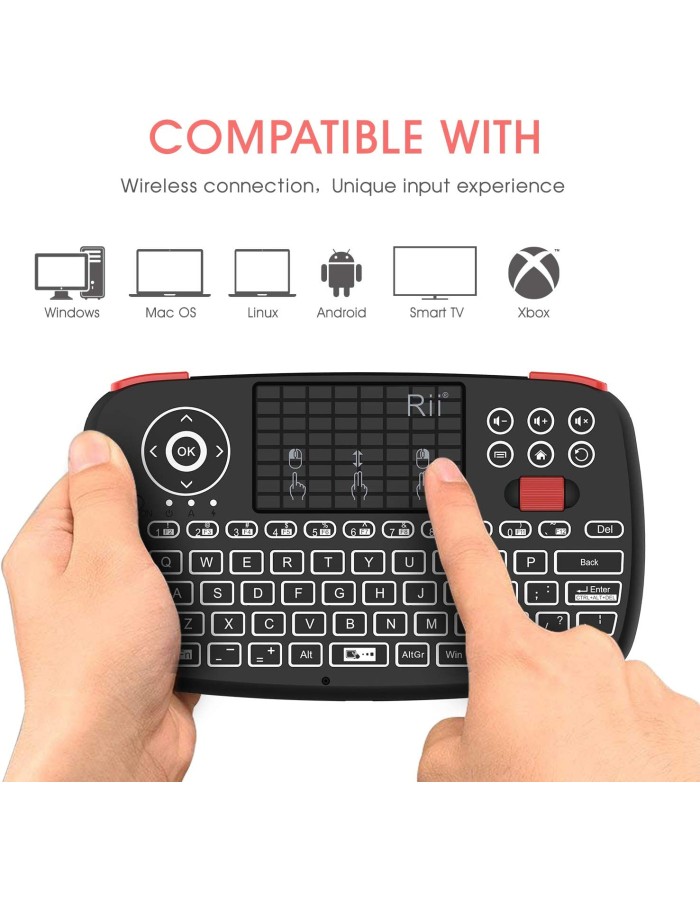 Rii Mini Keyboard Wireless 2.4GHz & Bluetooth with Touchpad, Scrollwheel, Media & L/R Keys i4 Rii Mini Keyboard Wireless 2.4GHz & Bluetooth with Touchpad, Scrollwheel, Media & L/R Keys i4