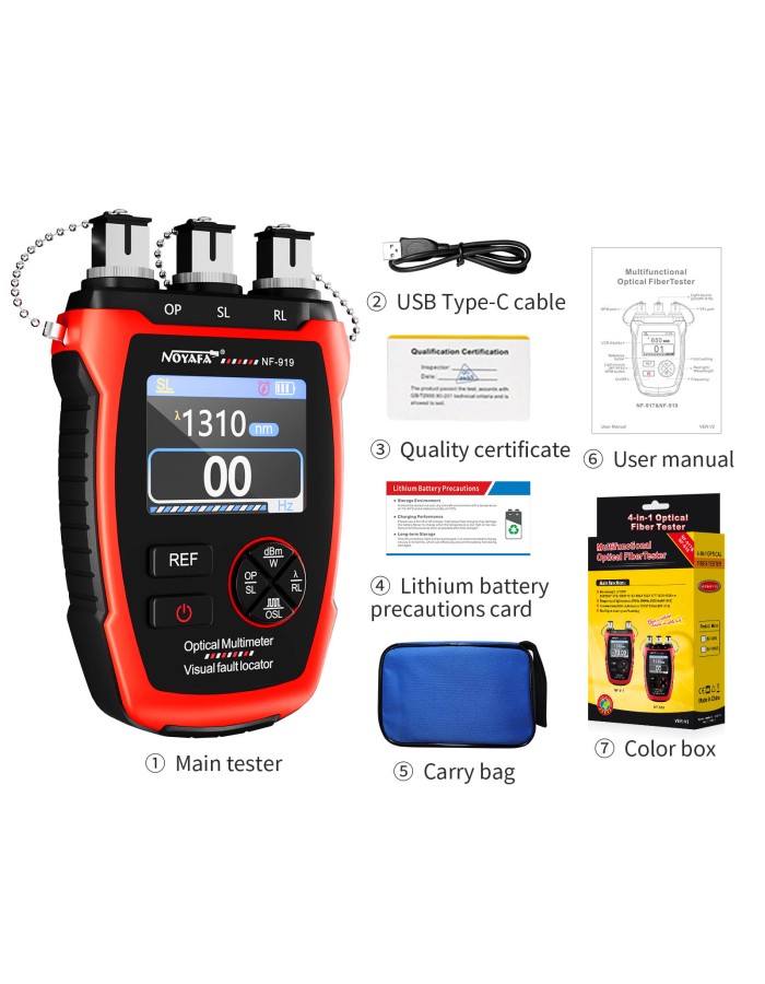 Noyafa Multifunctional Optical Fiber Tester Integrated Optical Power Meter, Light Source, and VFL NF-919 Noyafa Multifunctional Optical Fiber Tester Integrated Optical Power Meter, Light Source, and VFL NF-919