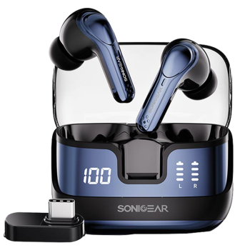 SonicGear Earphones Bluetooth & USB-C Dongle for PC EarPump XP2 Obsidian