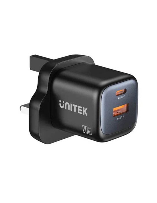 Unitek Charge Wall GaN 20W USBCx1 & USBAx1 UK P1128 Black