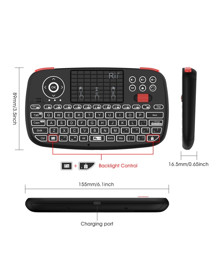 Rii Mini Keyboard Wireless 2.4GHz & Bluetooth with Touchpad, Scrollwheel, Media & L/R Keys i4 Rii Mini Keyboard Wireless 2.4GHz & Bluetooth with Touchpad, Scrollwheel, Media & L/R Keys i4