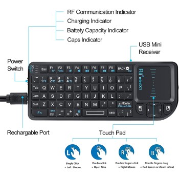 Rii Mini Keyboard Wireless 2.4GHz with Touchpad X1
