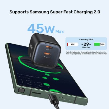 Unitek Charge Wall GaN 45W USBCx2 UK P1129 Black