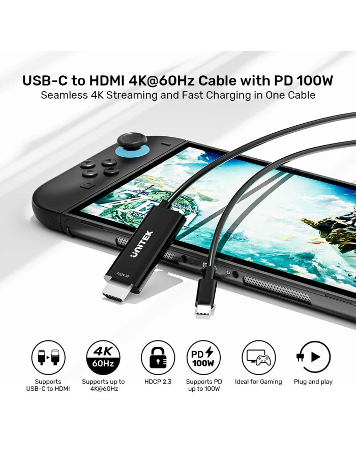 Unitek Converter USB-C to HDMI Cable 4K60Hz 2.0m + PD100W V1439A