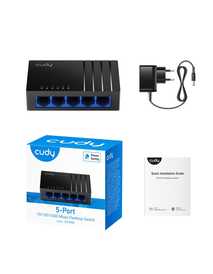 Cudy Switch Gigabit Ethernet 5-Ports Desktop GS105D with UK Plug v.4