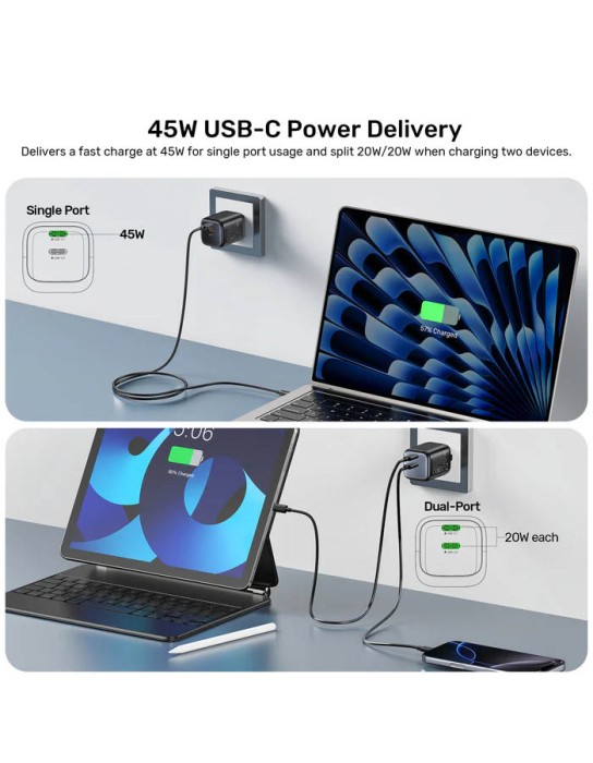 Unitek Charge Wall GaN 45W USBCx2 UK P1129 Black Unitek Charge Wall GaN 45W USBCx2 UK P1129 Black