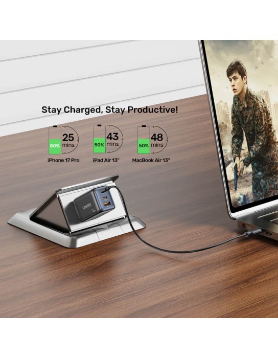 Unitek Charge Wall GaN 65W USBCx2 USBAx1 UK P1130 Black