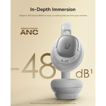 Baseus Headphones Over Ear ANC, LDAC, Spatial Acoustics, 80-Hour Battery, MH1 Frosted Gray