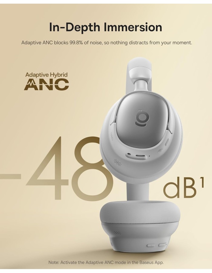 Baseus Headphones Over Ear ANC, LDAC, Spatial Acoustics, 80-Hour Battery, MH1 Frosted Gray Baseus Headphones Over Ear ANC, LDAC, Spatial Acoustics, 80-Hour Battery, MH1 Frosted Gray