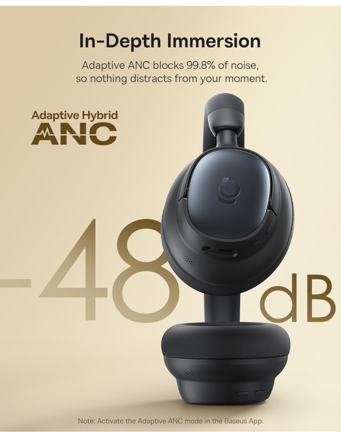Baseus Headphones Over Ear ANC, LDAC, Spatial Acoustics, 80-Hour Battery, MH1 Black Baseus Headphones Over Ear ANC, LDAC, Spatial Acoustics, 80-Hour Battery, MH1 Black