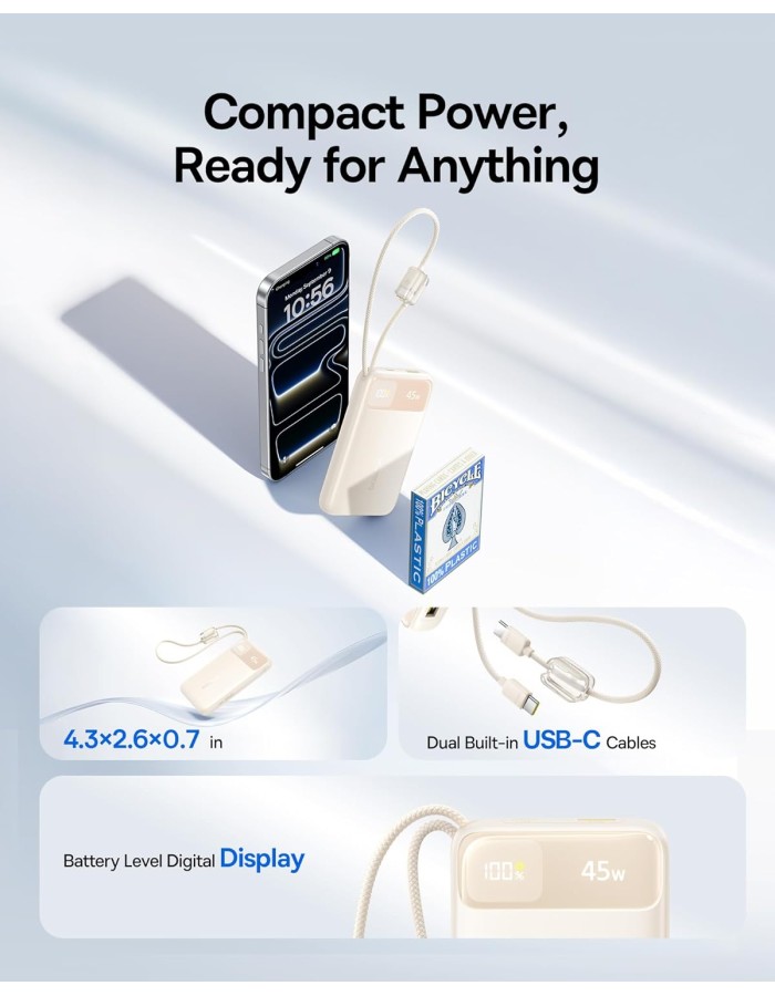 Baseus Powerbank 45W 10000mAh + Display EnerFill FC11 Beige