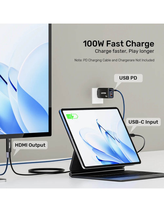 Unitek Converter USB-C to HDMI Cable 4K60Hz 2.0m + PD100W V1439A