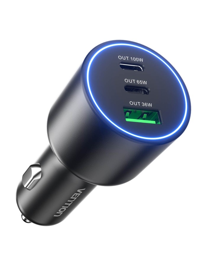 Vention Charger Car 165W 2xUSBC 1xUSBA 100W Max Black FFPB0